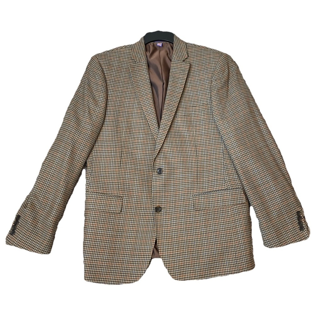 Savile Row Co Mens 42L Blazer Brown Houndstooth Wool Blend Bromley Sport Coat